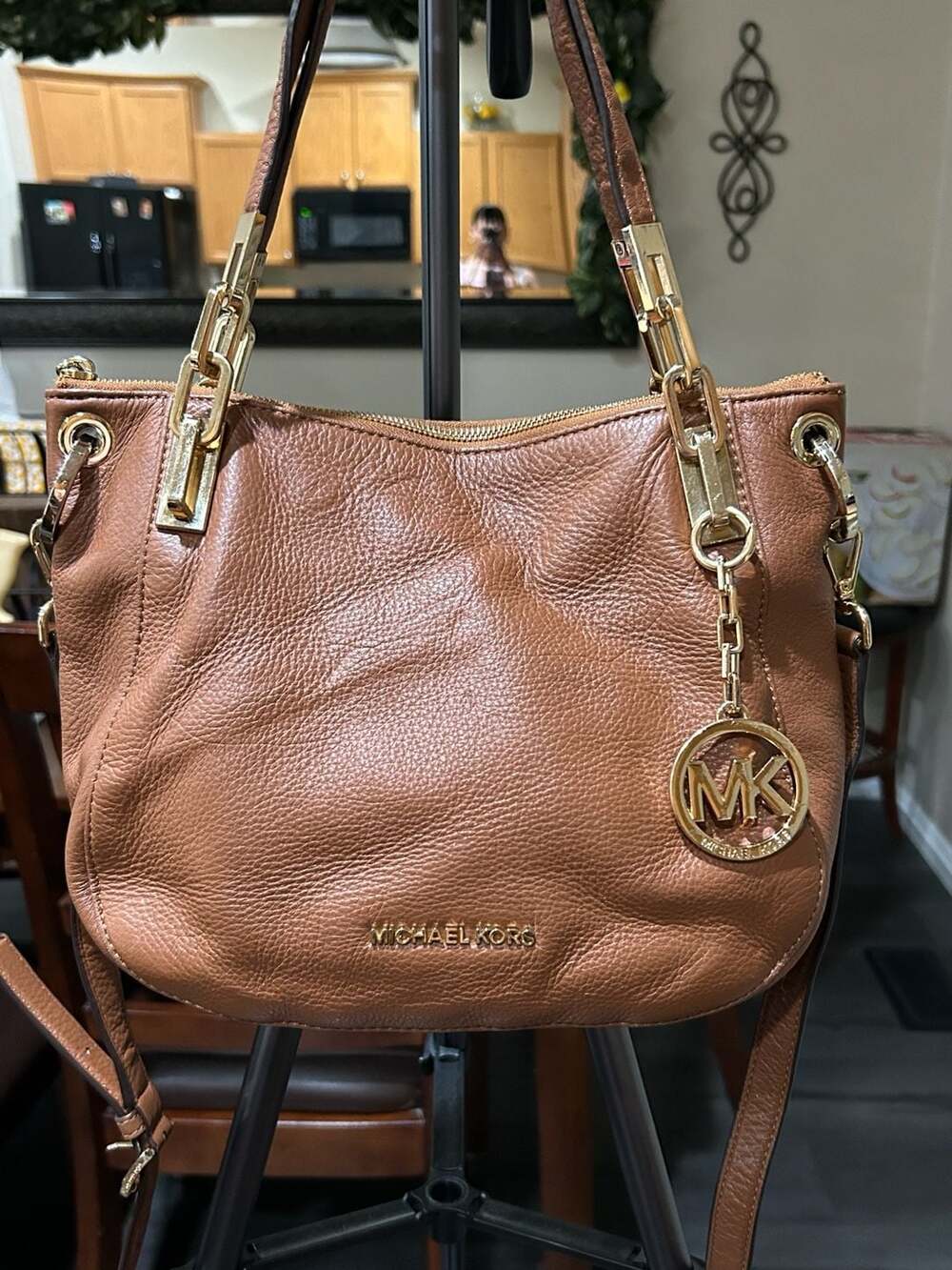 Michael Kors Pebble Leather Hobo Shoulder Bag with Gold-Tone Hardware